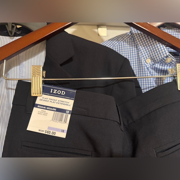 IZOD Boys' Brass Button BlazerJacket/suit pantskBlue Checkered & White Shirts - Picture 15 of 15